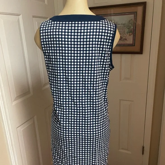 Lands End Navy & White Gingham V‑Neck Women’s Stretch Dress - Picture 5 of 9